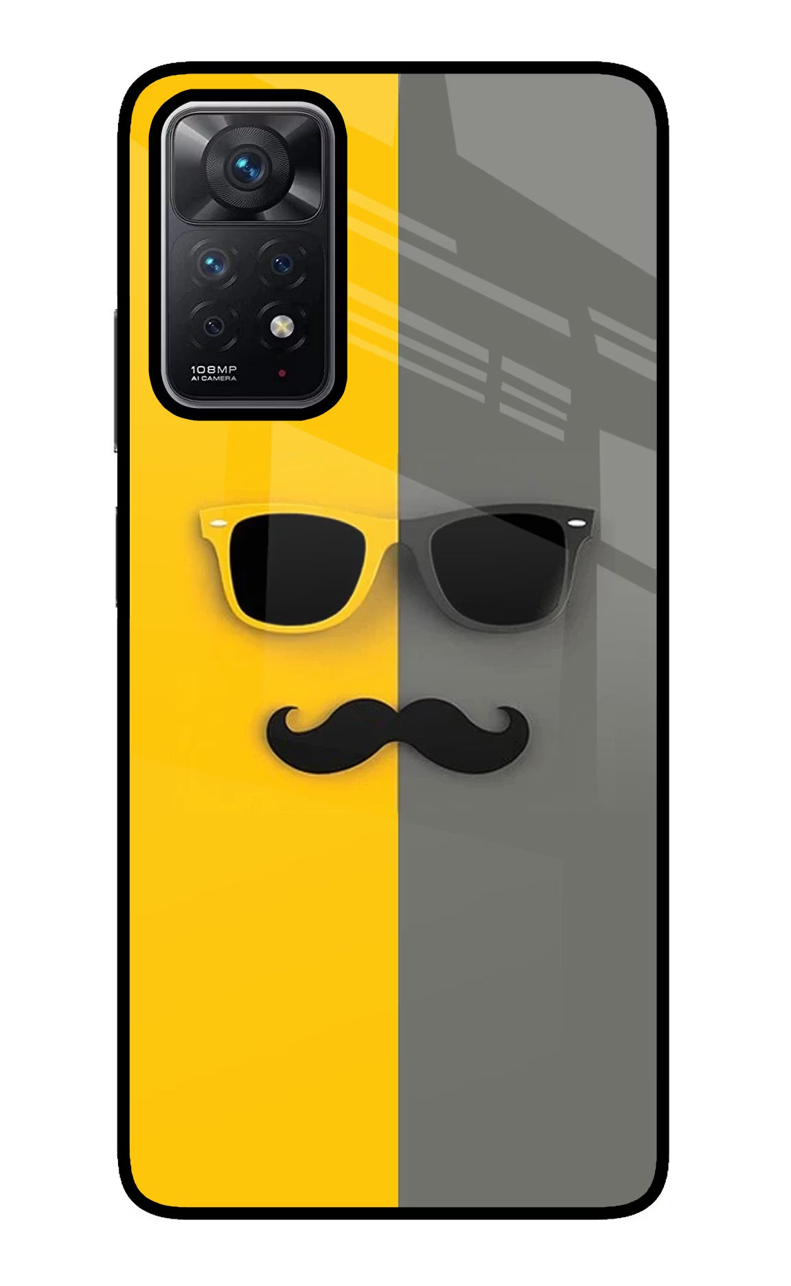 Sunglasses with Mustache Redmi Note 11 Pro Glass Case Back Cover by Casekaro