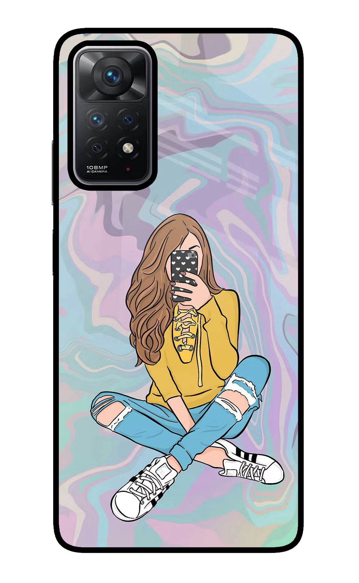 Selfie Girl Redmi Note 11 Pro Glass Case Back Cover by Casekaro