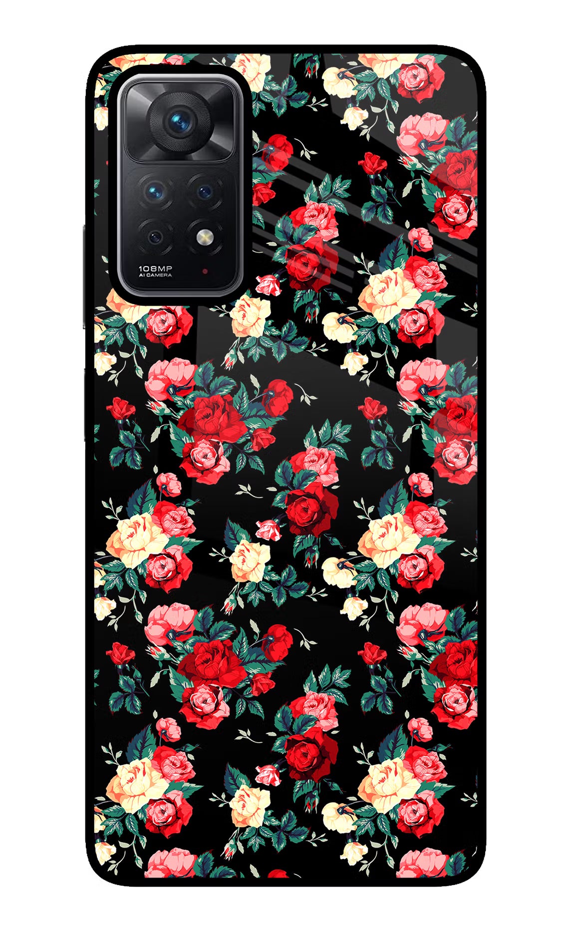 Rose Pattern Redmi Note 11 Pro Glass Case Back Cover by Casekaro