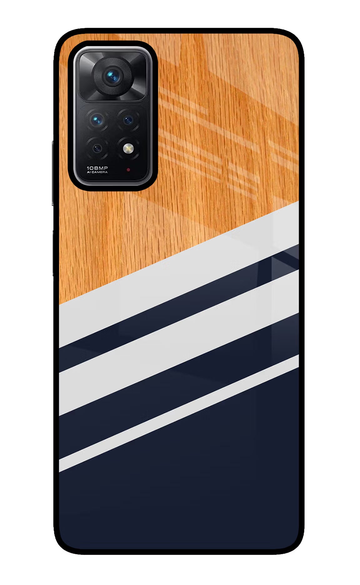 Blue and white wooden Redmi Note 11 Pro Glass Case Back Cover by Casekaro