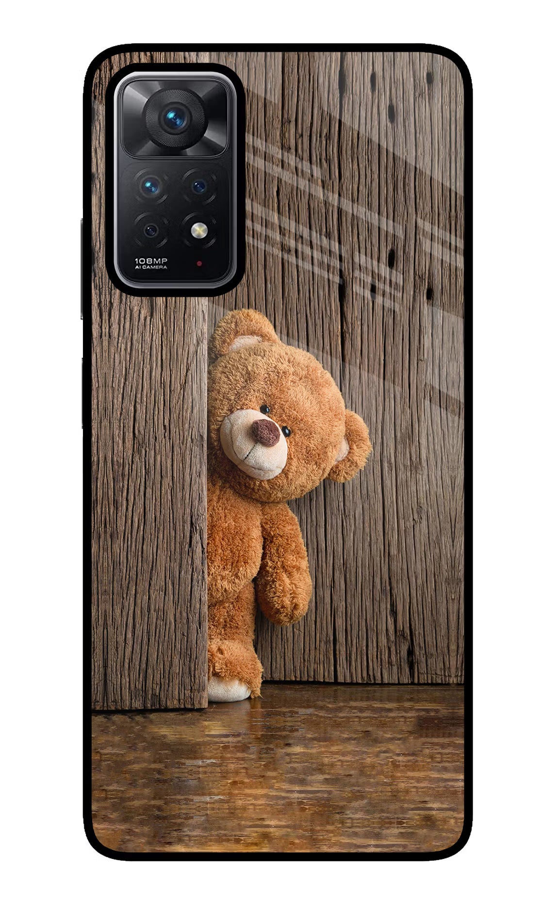 Teddy Wooden Redmi Note 11 Pro Glass Case Back Cover by Casekaro