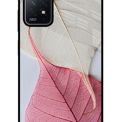White Pink Leaf Redmi Note 11 Pro Glass Case Back Cover by Casekaro