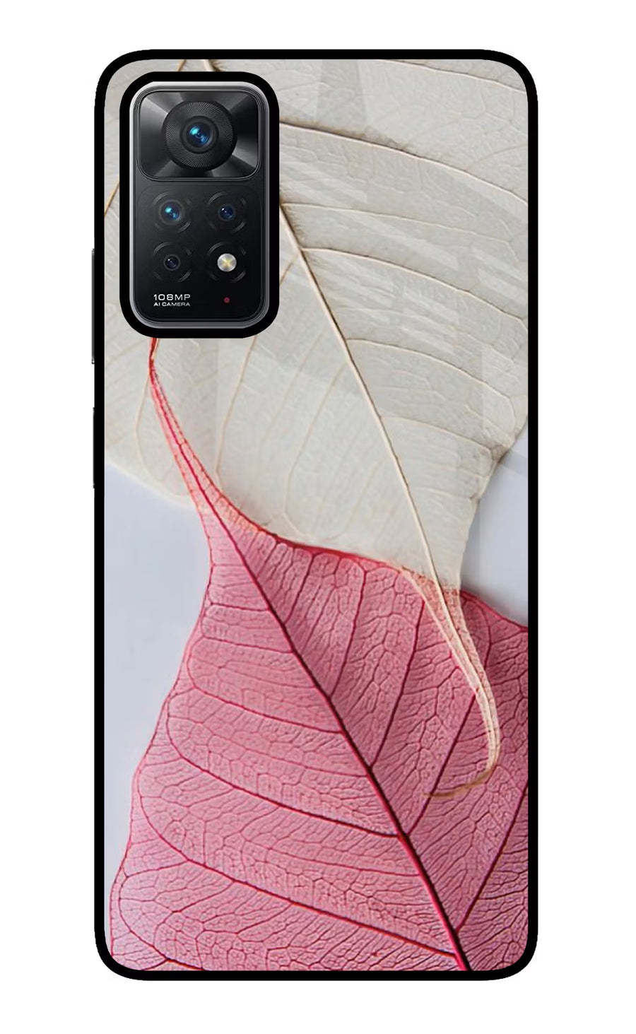 White Pink Leaf Redmi Note 11 Pro Back Cover, Glass case
