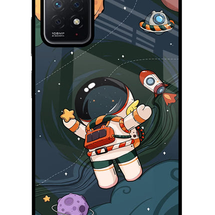 Cartoon Astronaut Redmi Note 11 Pro Glass Case Back Cover by Casekaro