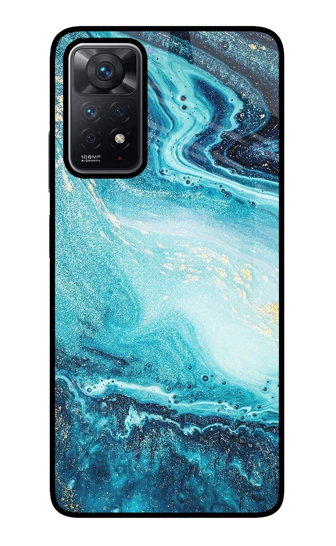 Blue Glitter Marble Redmi Note 11 Pro Glass Case Back Cover by Casekaro
