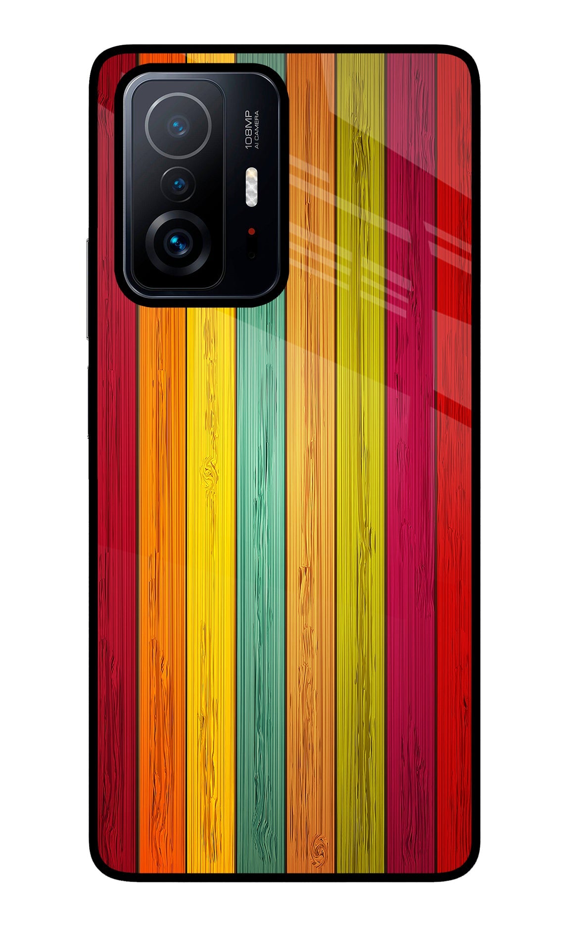 Multicolor Wooden Mi 11T Pro 5G Glass Case