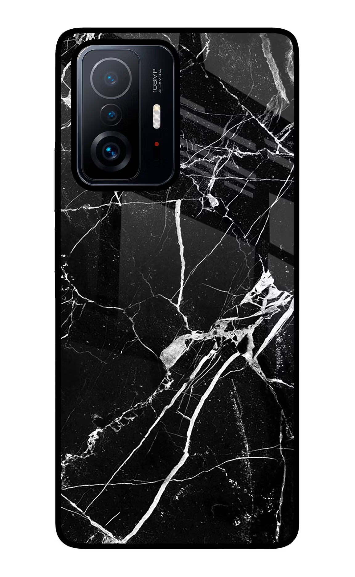 Black Marble Pattern Mi 11T Pro 5G Glass Case Back Cover by Casekaro