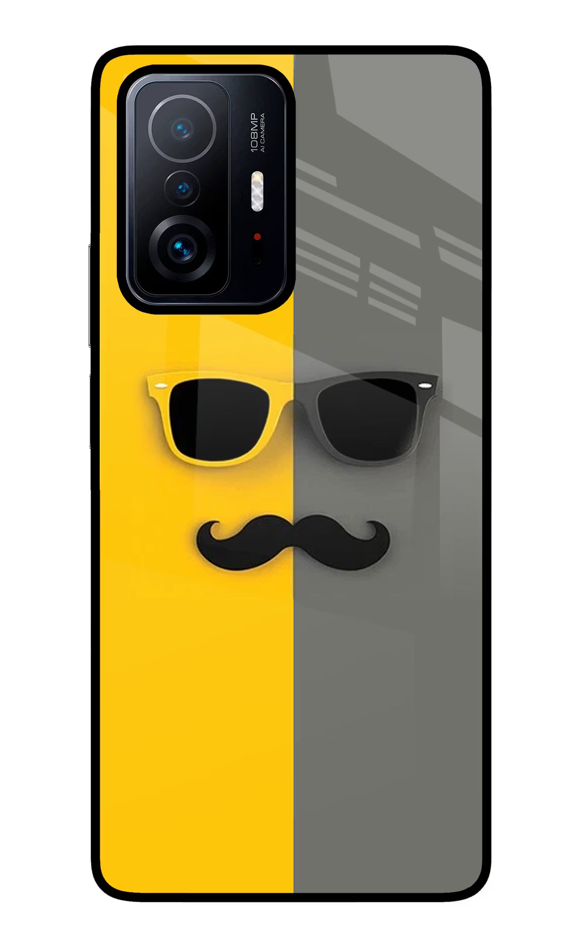 Sunglasses with Mustache Mi 11T Pro 5G Glass Case Back Cover by Casekaro