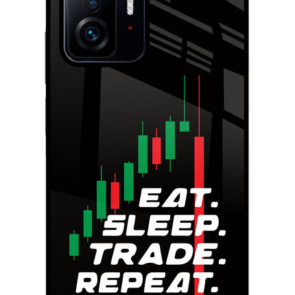 Eat Sleep Trade Repeat Mi 11T Pro 5G Glass Case Back Cover by Casekaro