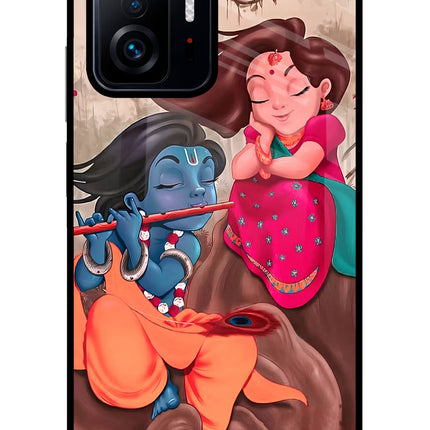 Radhe Krishna Mi 11T Pro 5G Glass Case Back Cover by Casekaro