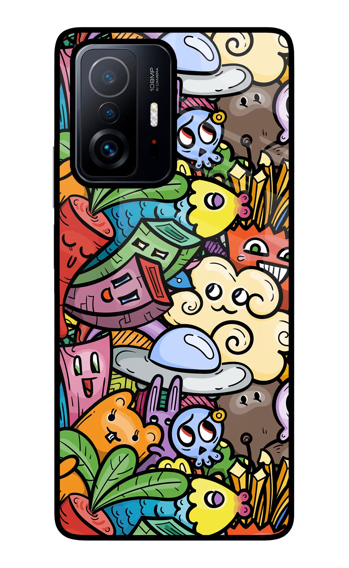 Veggie Doodle Mi 11T Pro 5G Glass Case Back Cover by Casekaro