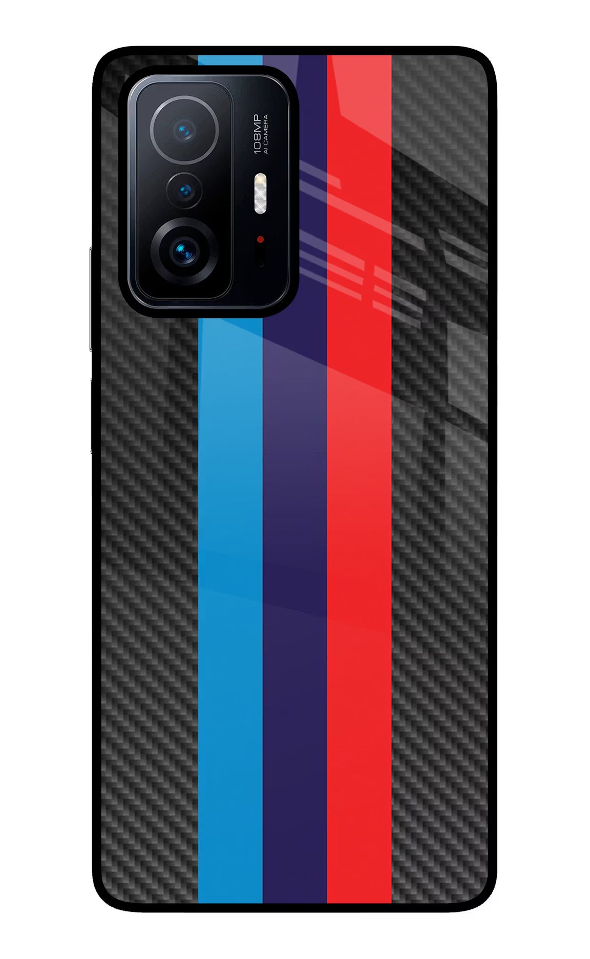 BMW Stripes Pattern Mi 11T Pro 5G Glass Case Back Cover by Casekaro