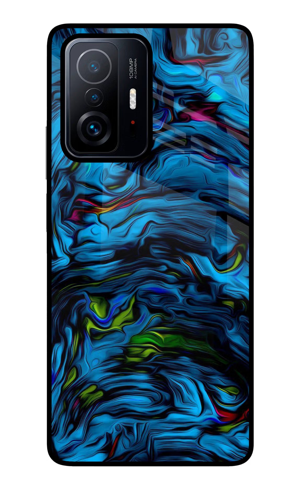 Dark Blue Abstract Mi 11T Pro 5G Glass Case Back Cover by Casekaro