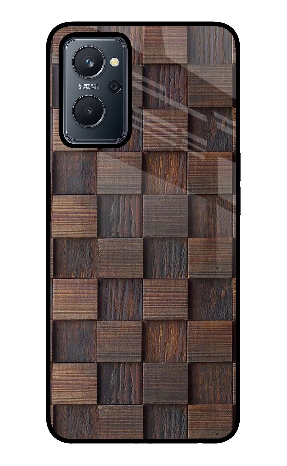 Wooden Cube Design Realme 9i 4G Glass Case Back Cover by Casekaro