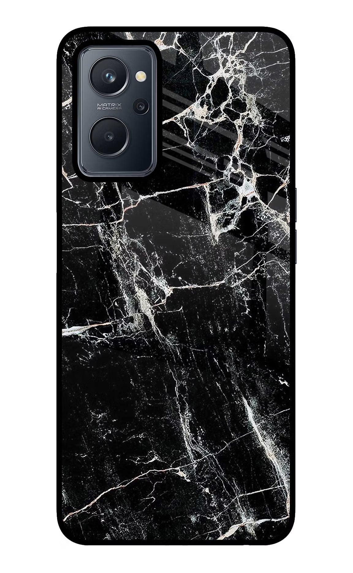 Black Marble Texture Realme 9i 4G Glass Case Back Cover by Casekaro