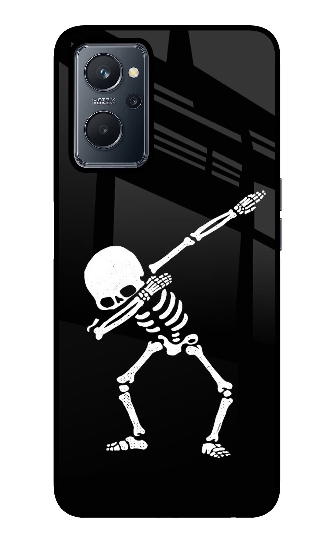 Dabbing Skeleton Art Realme 9i 4G Glass Case Back Cover by Casekaro