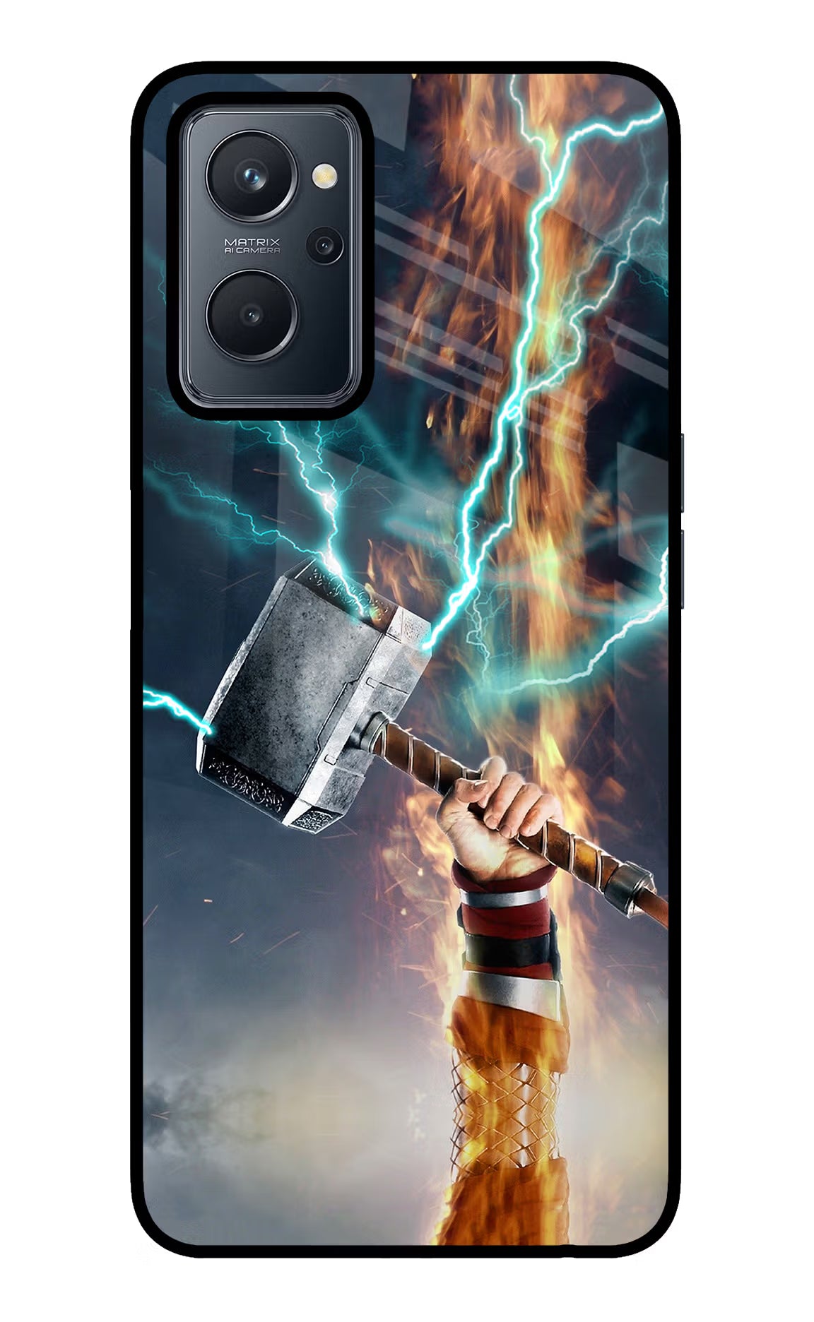Thor Hammer Mjolnir Realme 9i 4G Glass Case Back Cover by Casekaro