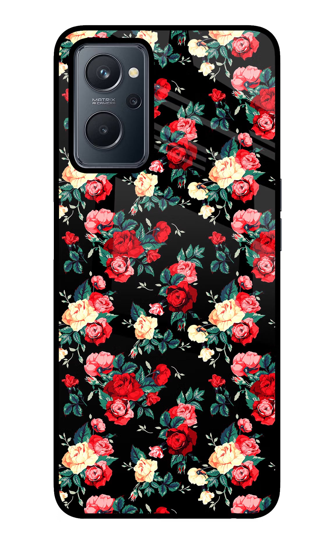 Rose Pattern Realme 9i 4G Glass Case Back Cover by Casekaro