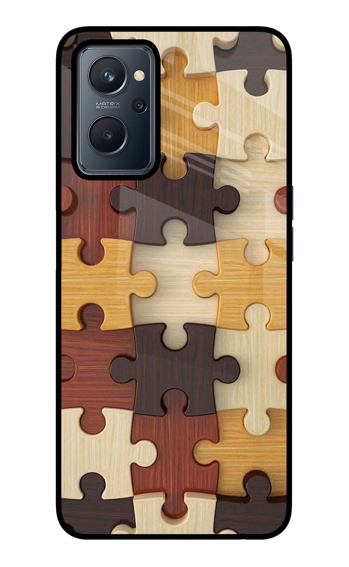 Wooden Puzzle Realme 9i 4G Glass Case