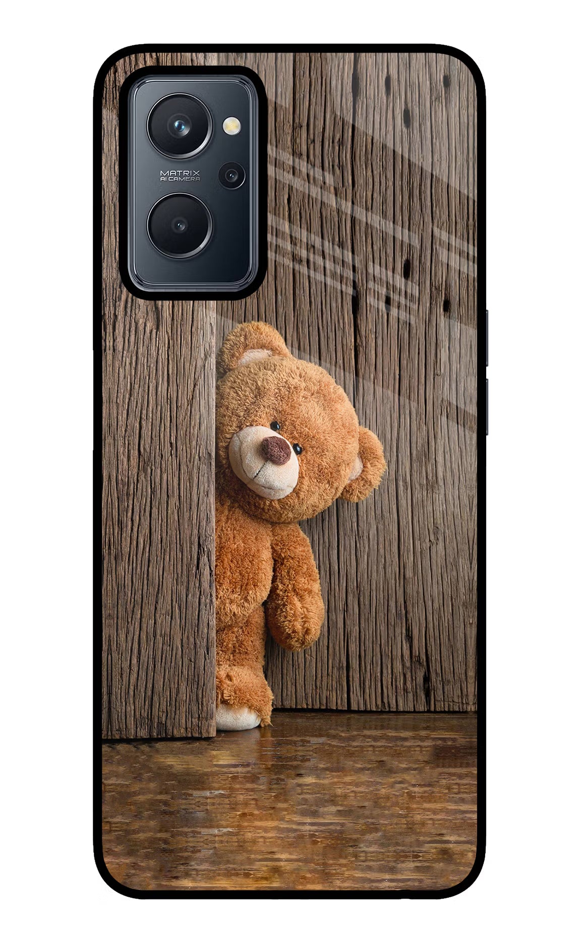 Teddy Wooden Realme 9i 4G Glass Case Back Cover by Casekaro