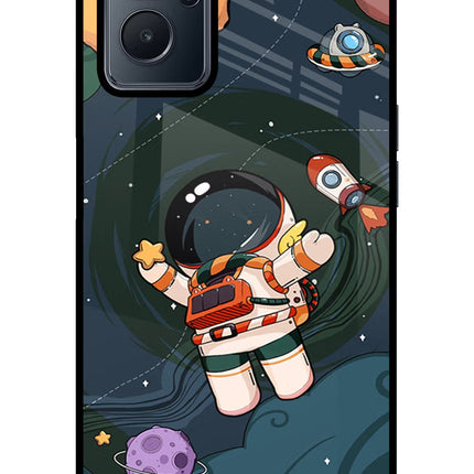 Cartoon Astronaut Realme 9i 4G Glass Case Back Cover by Casekaro