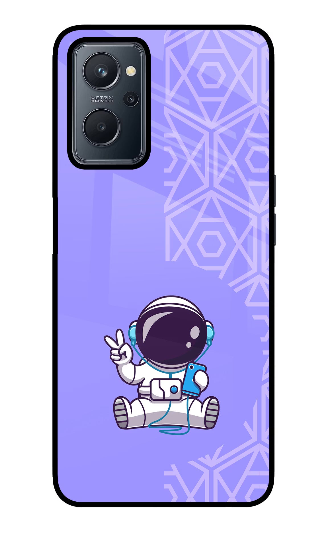 Cute Astronaut Chilling Realme 9i 4G Glass Case Back Cover by Casekaro