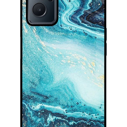 Blue Glitter Marble Realme 9i 4G Glass Case
