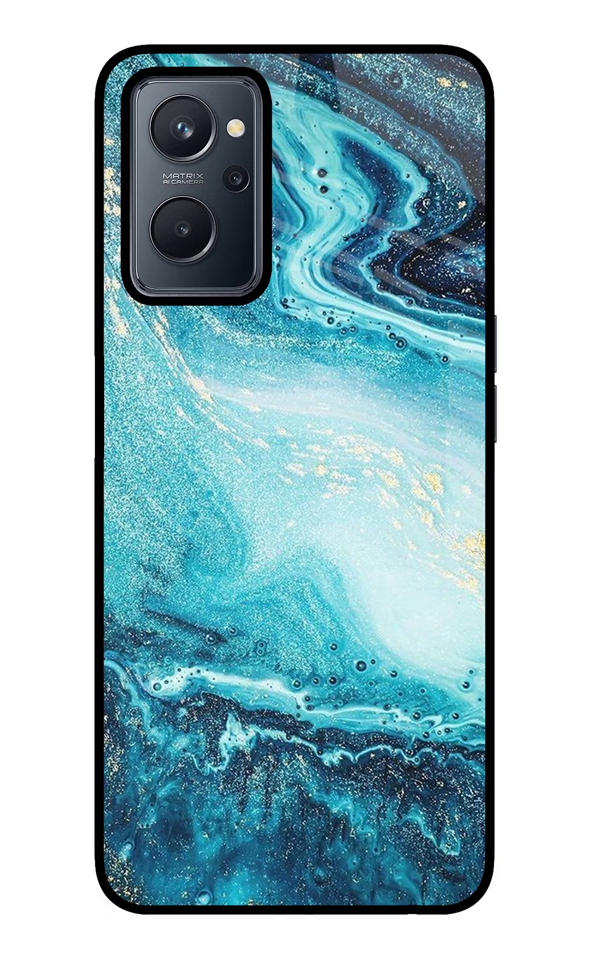 Blue Glitter Marble Realme 9i 4G Glass Case Back Cover by Casekaro