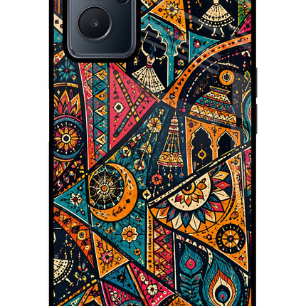 Folk Print Realme 9i 4G Glass Case