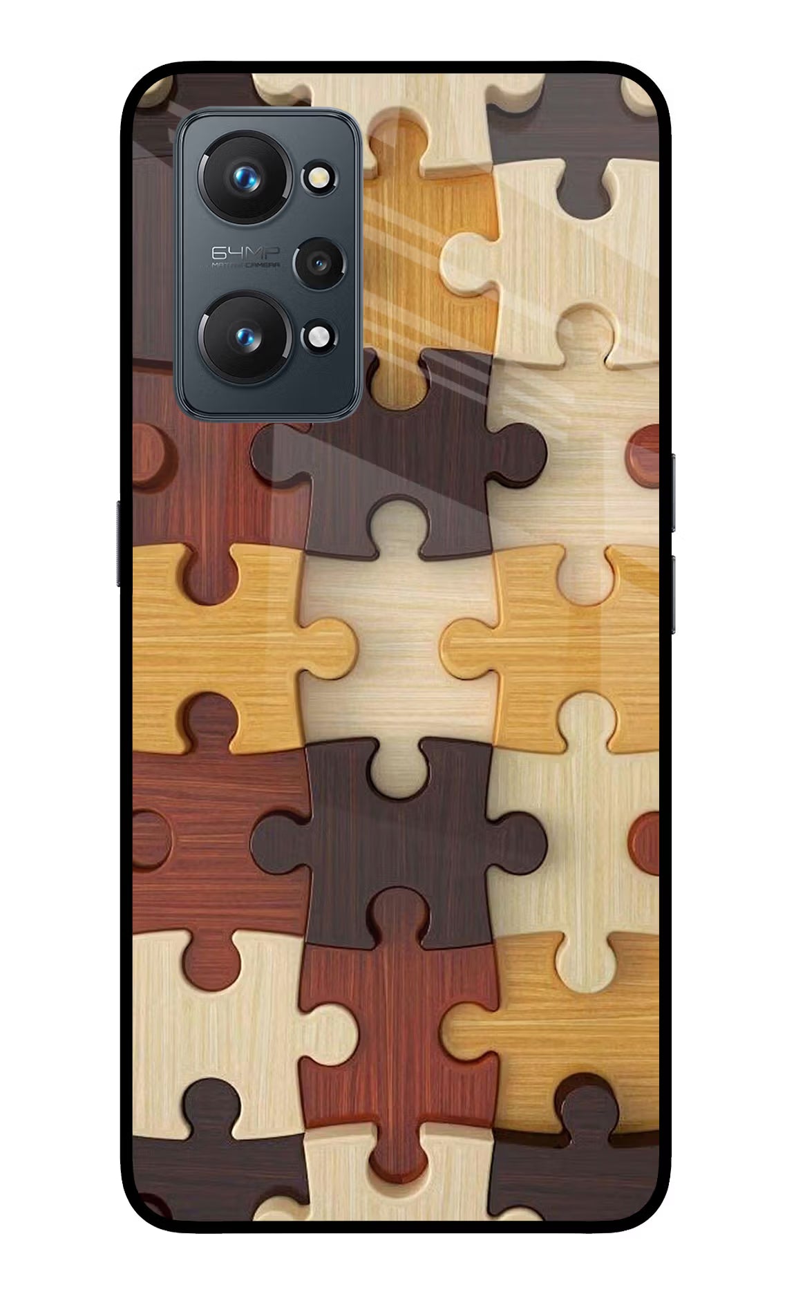 Wooden Puzzle Realme GT 2 5G Glass Case Back Cover by Casekaro