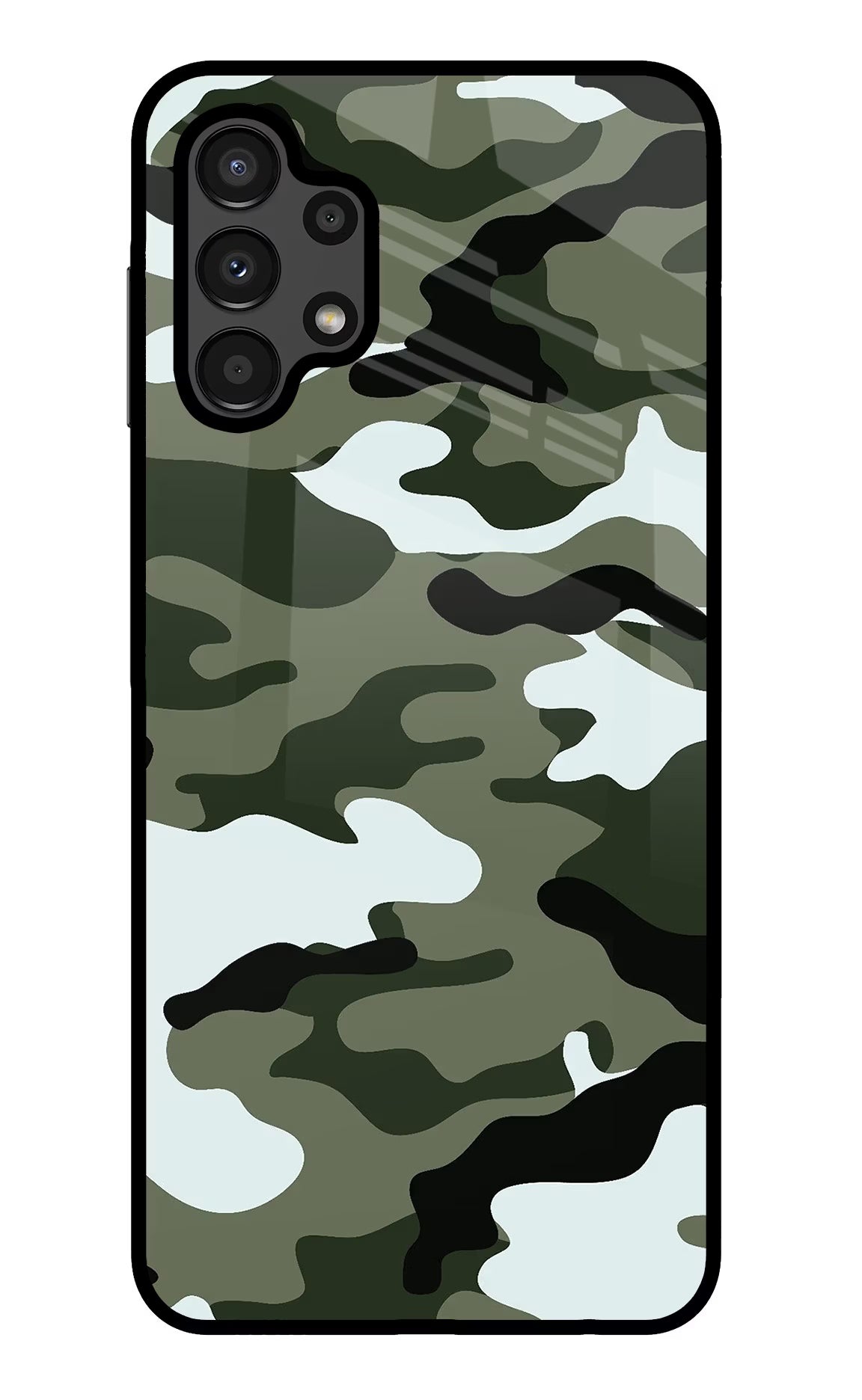 Camouflage Samsung A13 4G Glass Case Back Cover by Casekaro