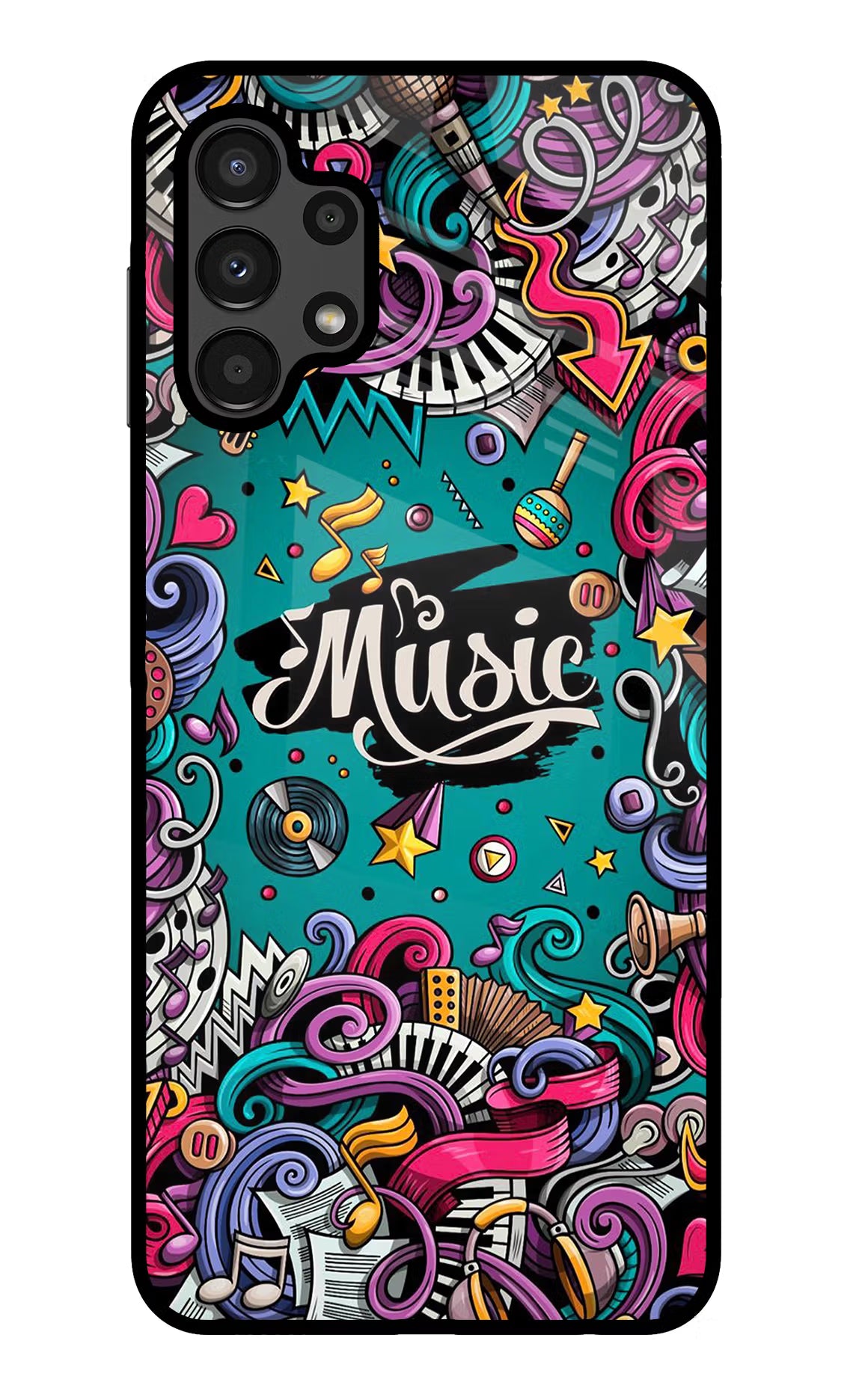 Music Graffiti Samsung A13 4G Glass Case Back Cover by Casekaro