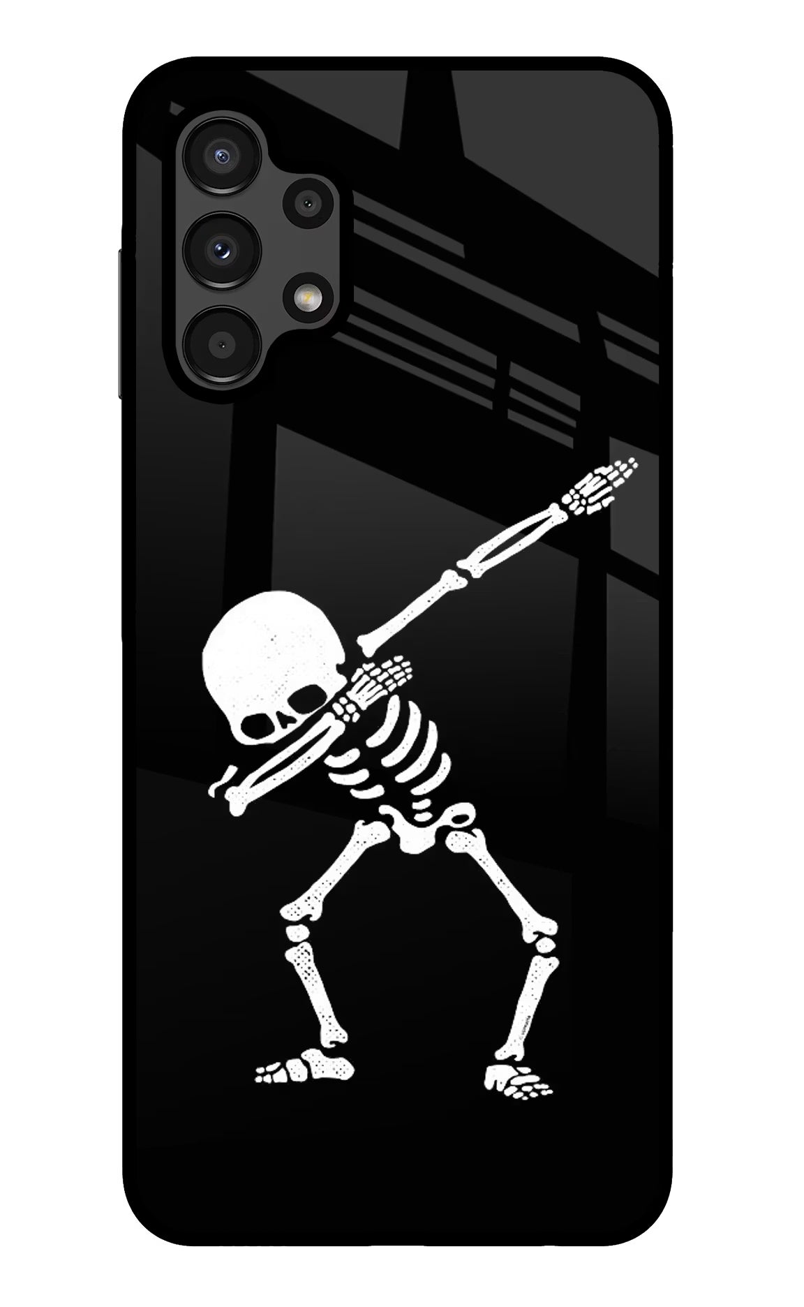 Dabbing Skeleton Art Samsung A13 4G Glass Case Back Cover by Casekaro