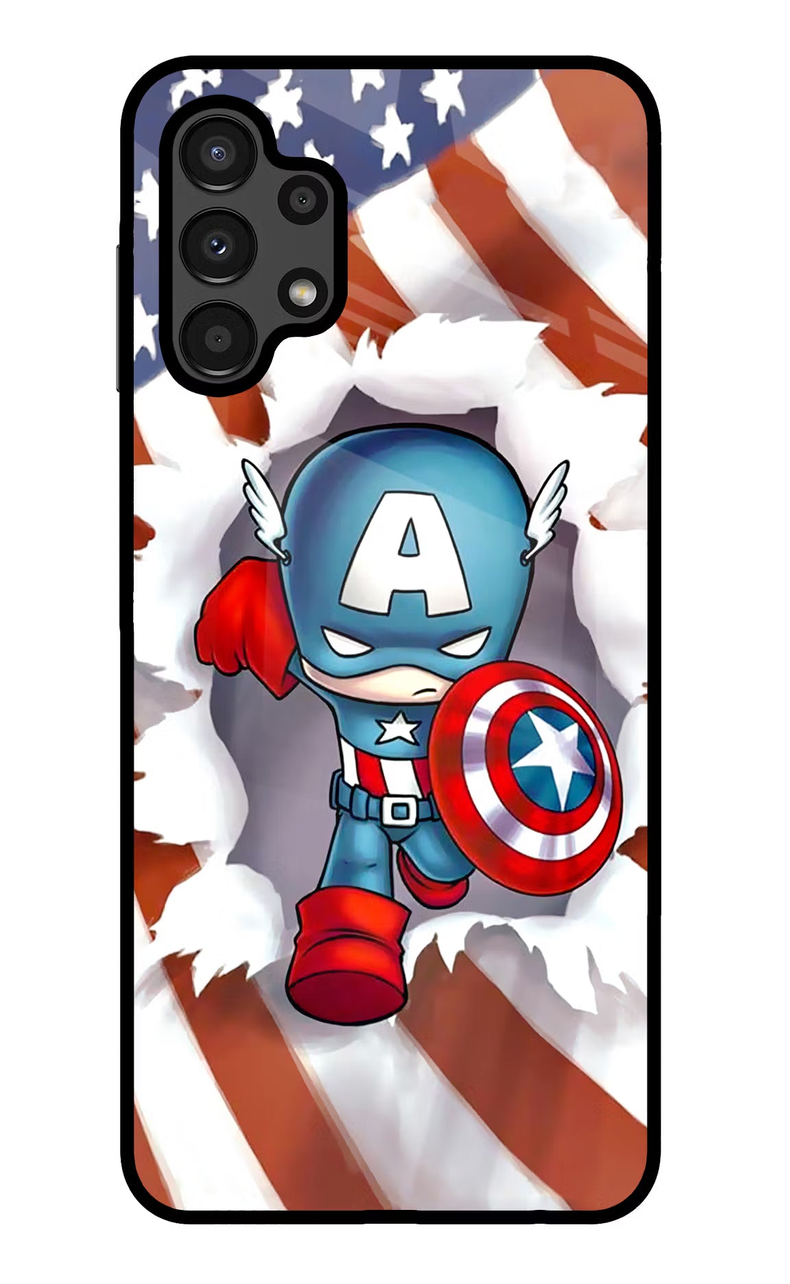 Captain America Samsung A13 4G Glass Case Back Cover by Casekaro