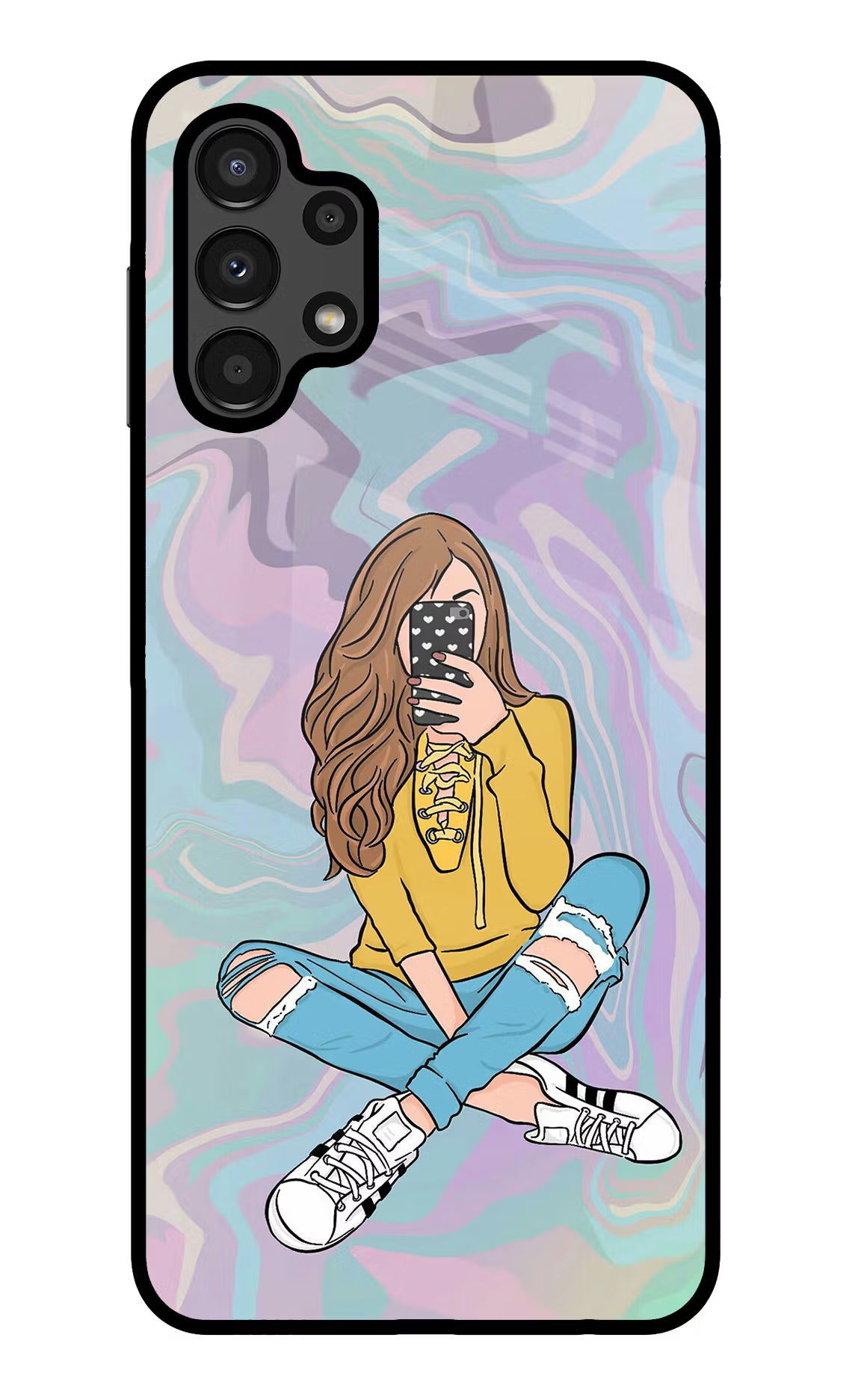Selfie Girl Samsung A13 4G Glass Case Back Cover by Casekaro