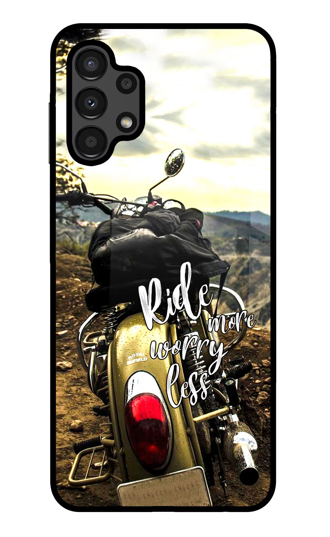 Ride More Worry Less Samsung A13 4G Glass Case Back Cover by Casekaro
