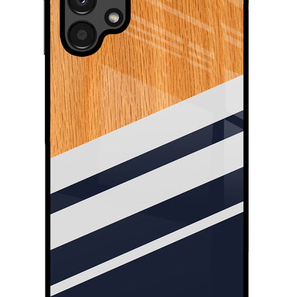Blue and white wooden Samsung A13 4G Glass Case