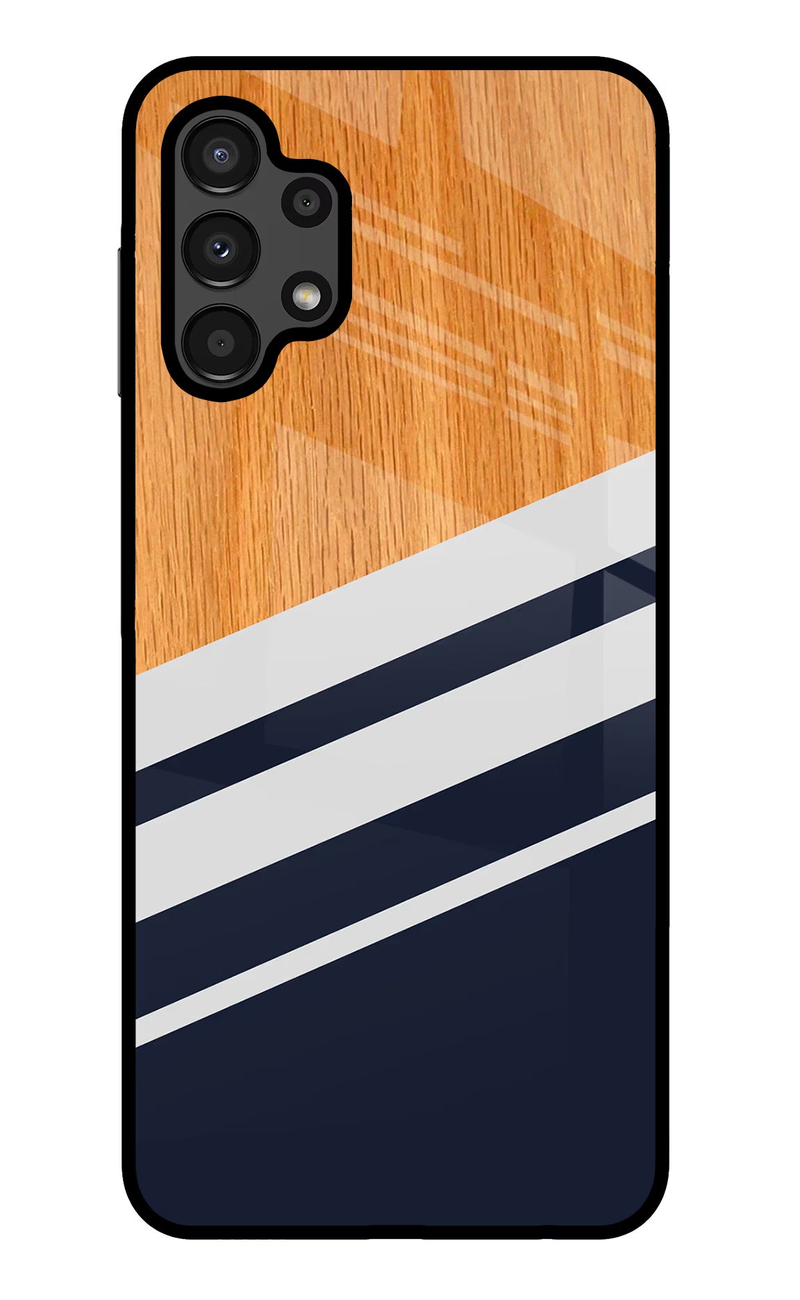 Blue and white wooden Samsung A13 4G Glass Case