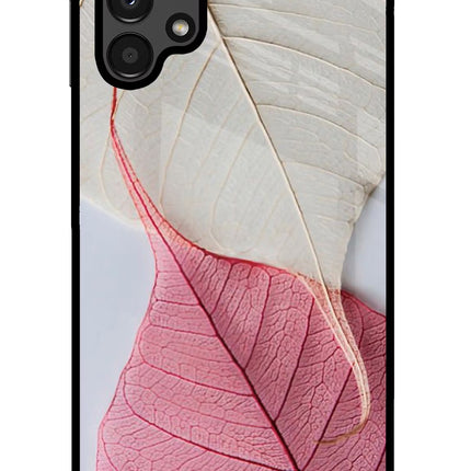 White Pink Leaf Samsung A13 4G Glass Case Back Cover by Casekaro