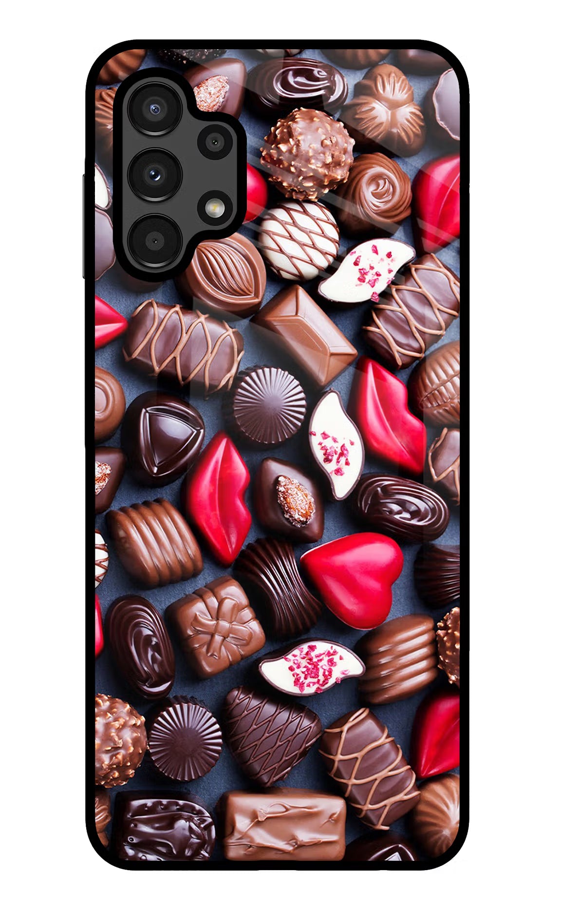 Chocolates Samsung A13 4G Glass Case Back Cover by Casekaro