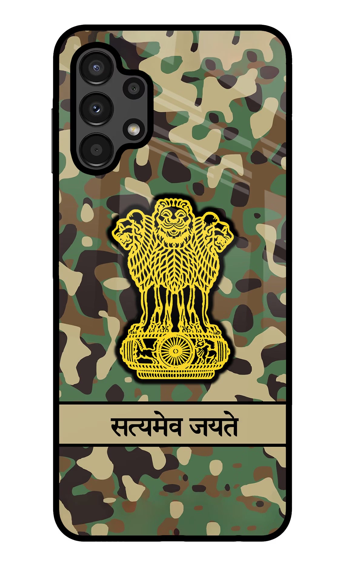 Satyamev Jayate Army Samsung A13 4G Glass Case Back Cover by Casekaro