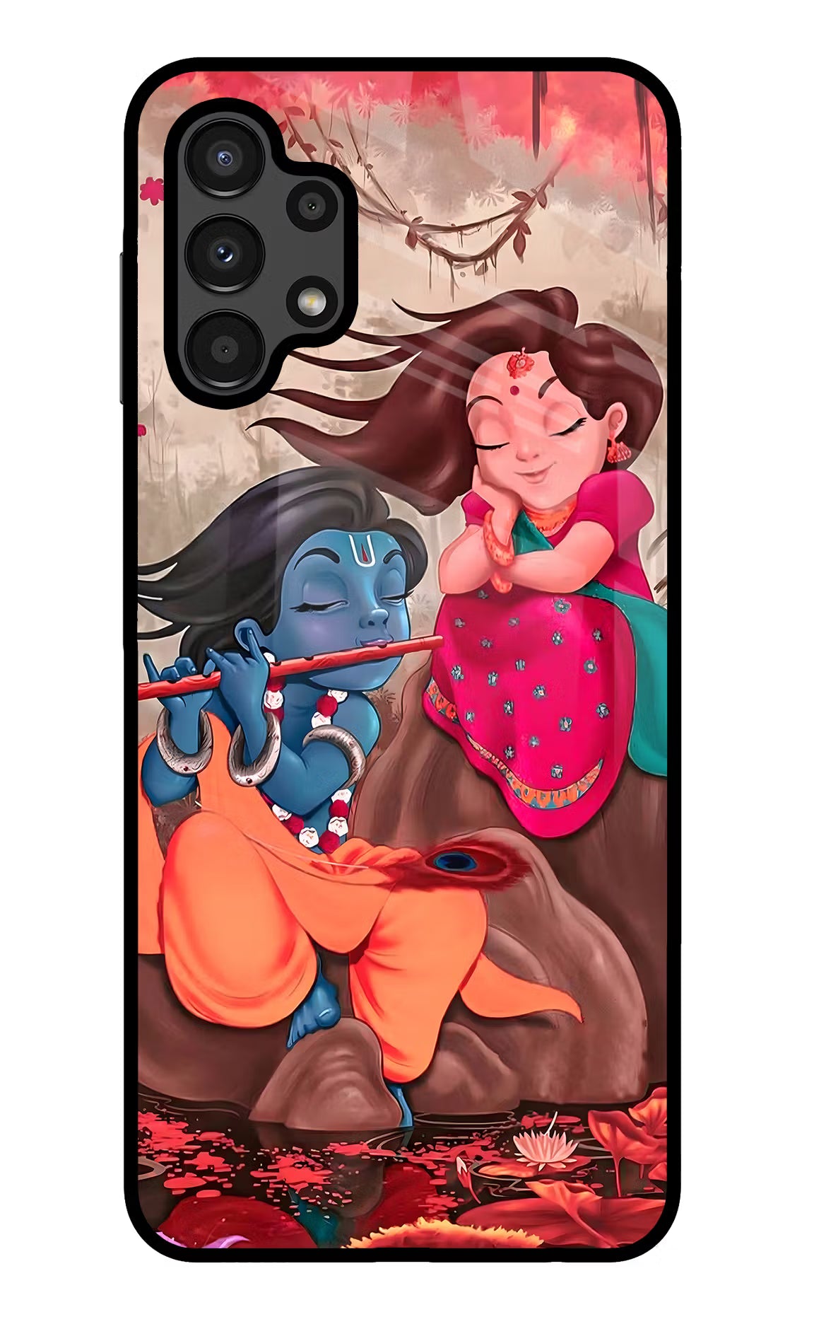 Radhe Krishna Samsung A13 4G Glass Case Back Cover by Casekaro