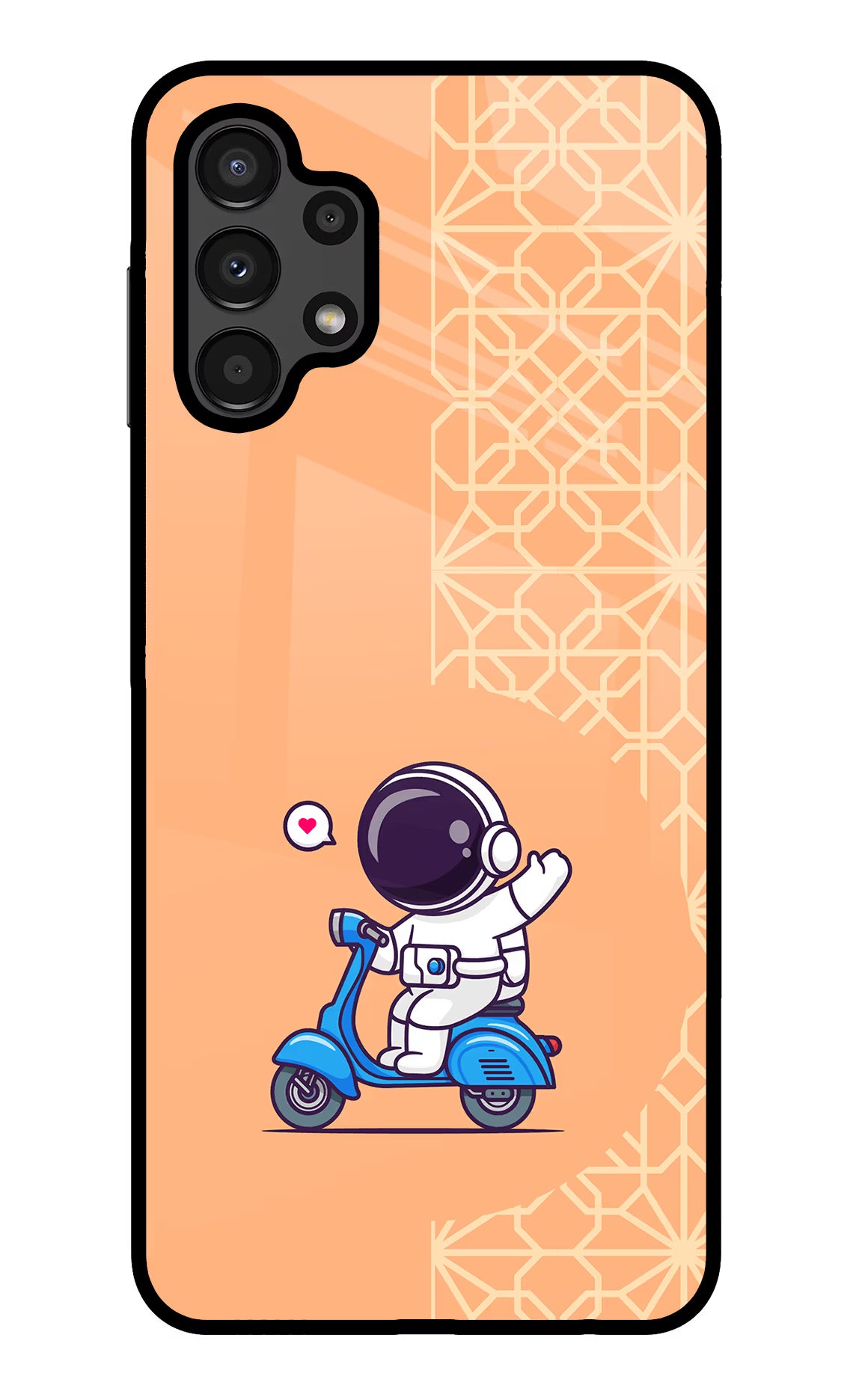 Cute Astronaut Riding Samsung A13 4G Glass Case Back Cover by Casekaro