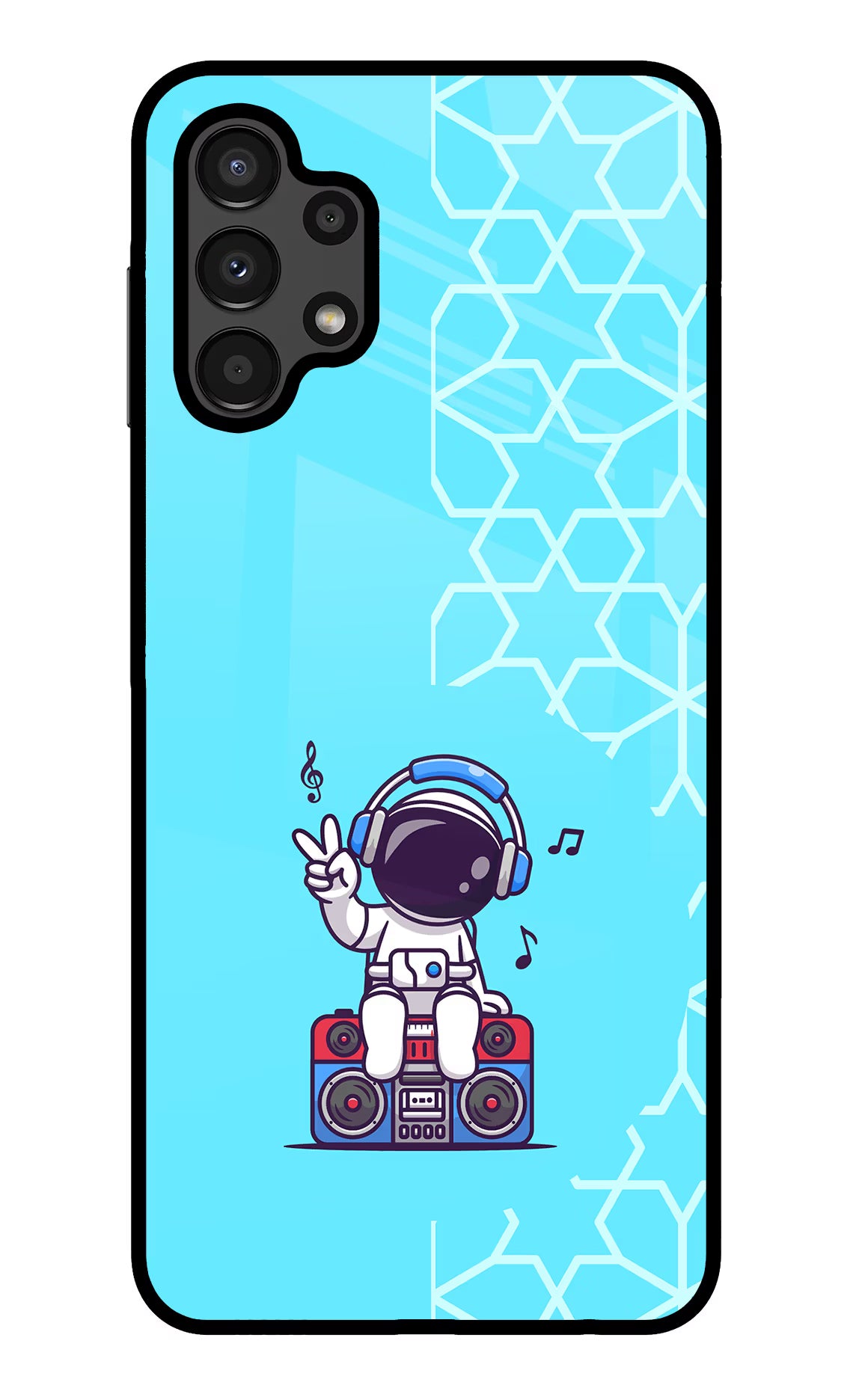 Cute Astronaut Chilling Samsung A13 4G Glass Case Back Cover by Casekaro