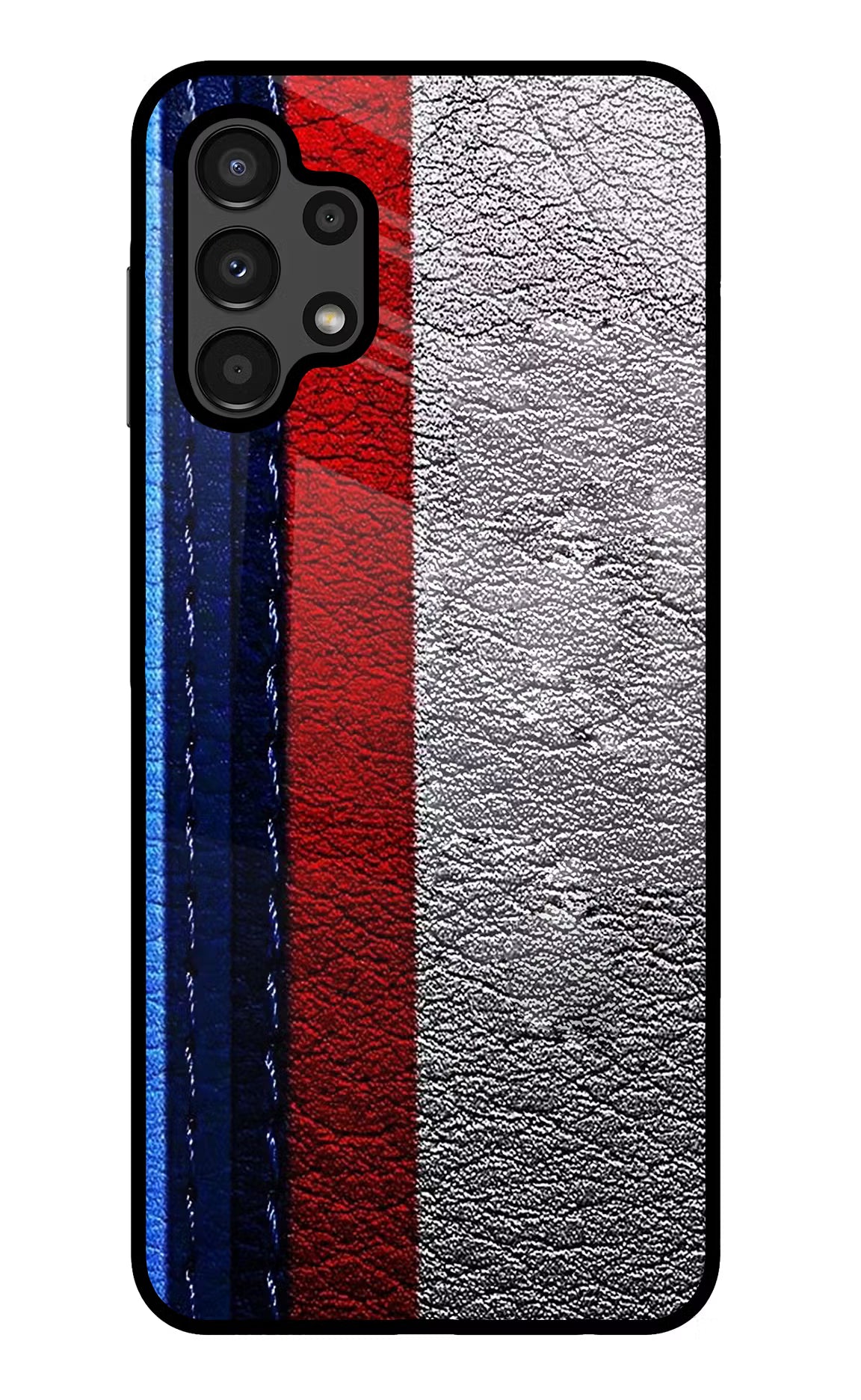 BMW Stripes Samsung A13 4G Glass Case Back Cover by Casekaro