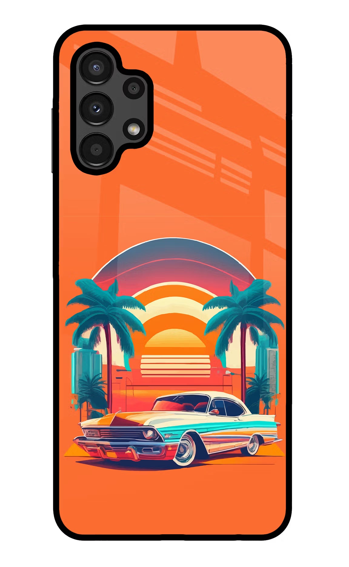 Palm Drive 80s Samsung A13 4G Glass Case Back Cover by Casekaro