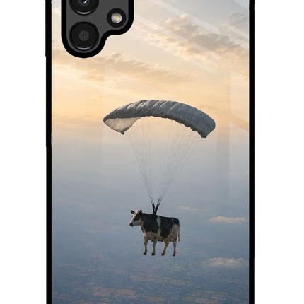Skydiving Cow Samsung A13 4G Glass Case