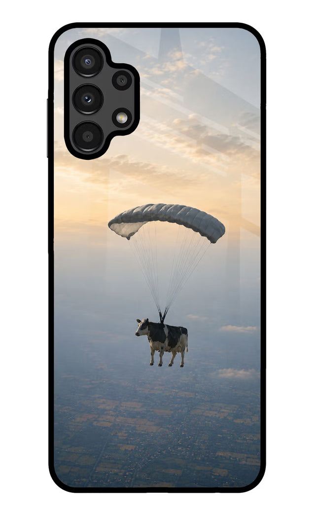 Skydiving Cow Samsung A13 4G Glass Case