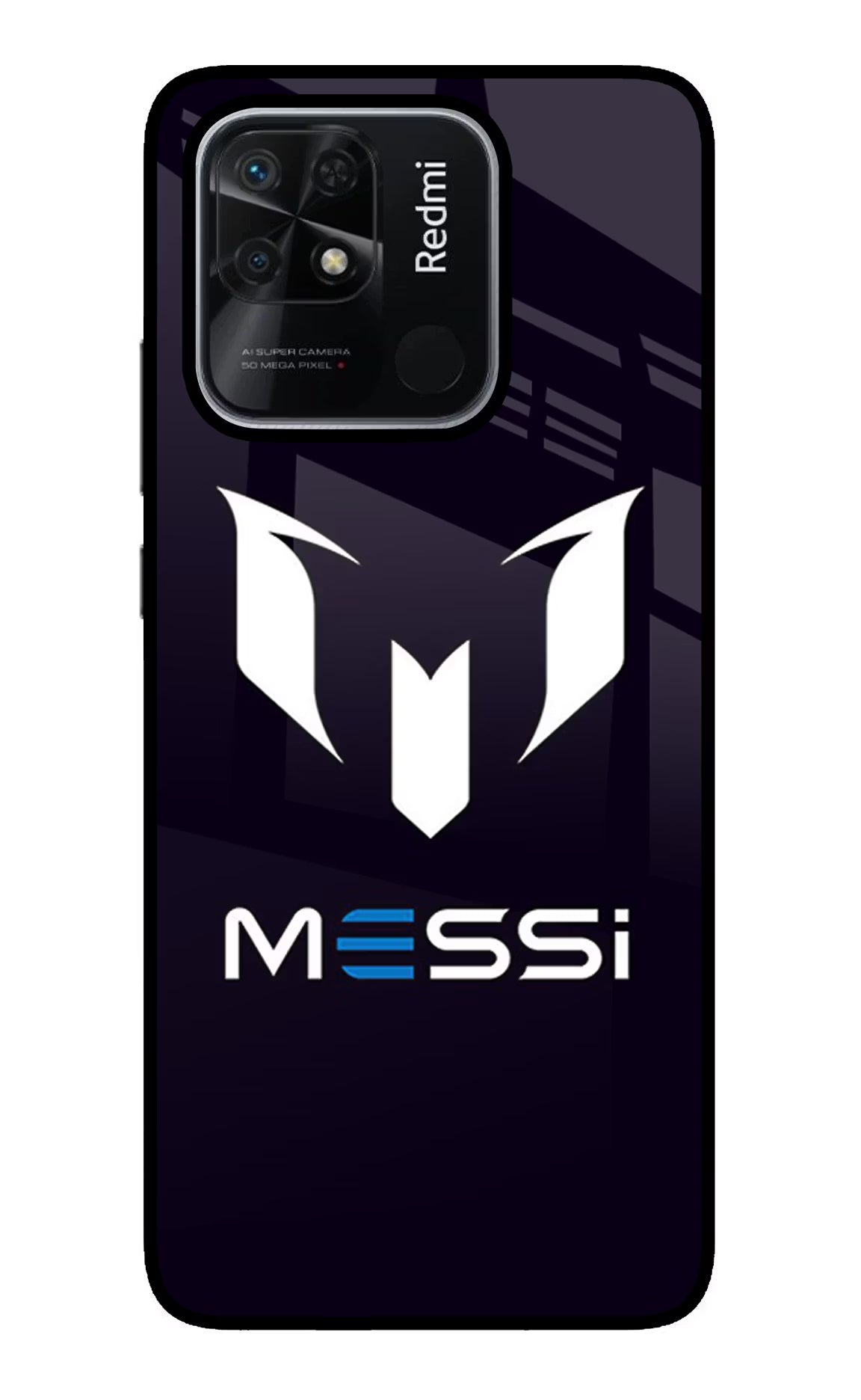 Messi Logo Redmi 10/10 Power Glass Case Back Cover by Casekaro