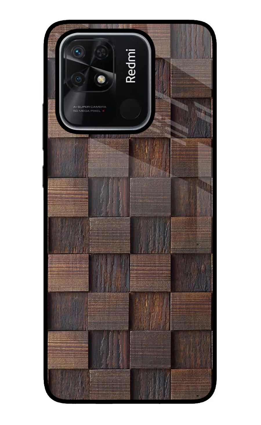 Wooden Cube Design Redmi 10/10 Power Back Cover, Glass case